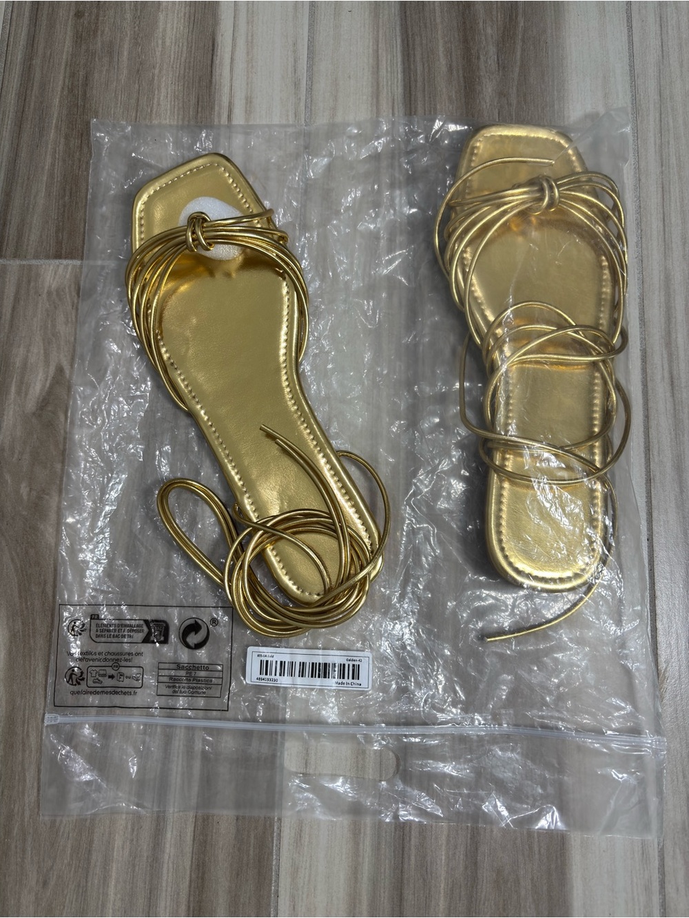 Metallic Gold Lace-Up Women's Sandals